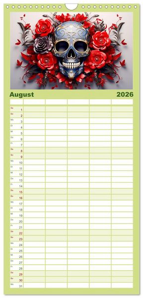 Produktbild: Familienplaner 2026 - Skull Flower - Totenkopf ART mit 5 Spalten (Wandkalender, 21 x 45 cm) CALVENDO
