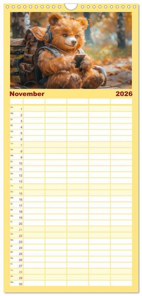 Produktbild: Familienplaner 2026 - Abenteuer eines Taddyb&auml;ren mit 5 Spalten (Wandkalender, 21 x 45 cm) CALVENDO
