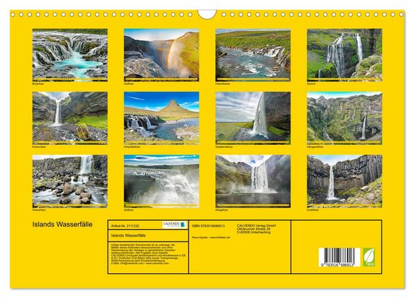Produktbild: Islands Wasserf&auml;lle (Wandkalender 2026 DIN A3 quer), CALVENDO Monatskalender