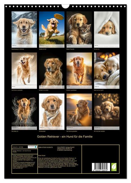 Produktbild: Golden Retriever - ein Hund f&uuml;r die Familie (Wandkalender 2026 DIN A3 hoch), CALVENDO Monatskalender
