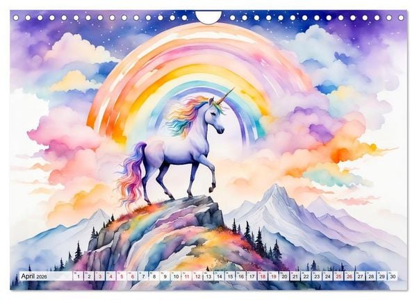 Produktbild: Magische Einh&ouml;rner - Traumlandschaften unterm Regenbogen (Wandkalender 2026 DIN A4 quer), CALVENDO Monatskalender