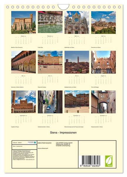 Produktbild: Siena - Impressionen (Wandkalender 2026 DIN A4 hoch), CALVENDO Monatskalender