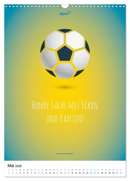 Produktbild: vollgeherzt: Der lustige Zitate-Wandkalender f&uuml;r Fu&szlig;ballfans und Sportbegeisterte! (Wandkalender 2026 DIN A3 hoch), CALVENDO Monatskalender
