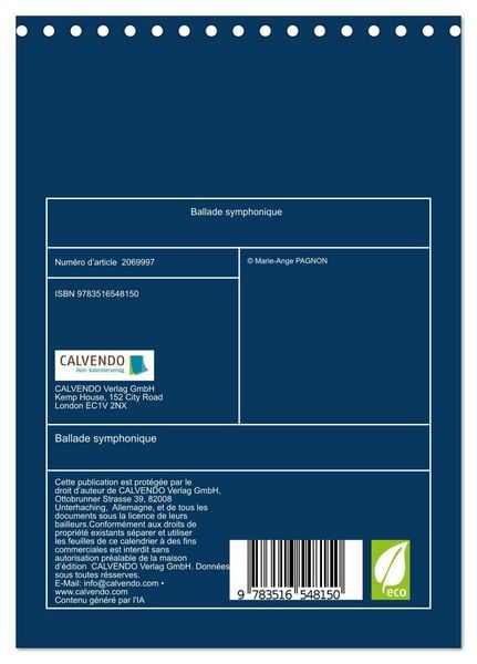 Produktbild: Ballade symphonique (Calendrier de bureau 2026 DIN A5 horizontal), CALVENDO calendrier mensuel