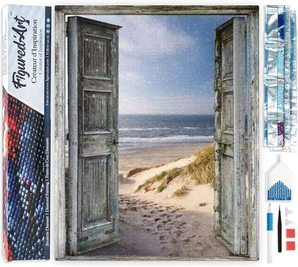 Produktbild: FiguredArt DP-768 - Diamond Painting, Tor zum Strand, 5D Bild (40x50cm) mit eckigen Steinen, DIY Bastelset
