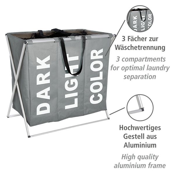 Produktbild: W&auml;schesammler Mod. Trio Grau, W&auml;schekorb, 130 l