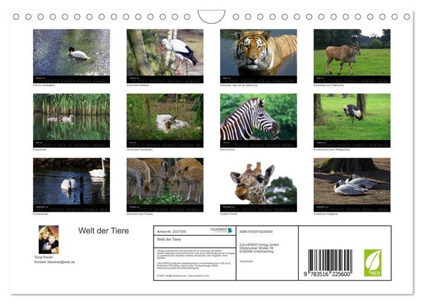 Produktbild: Welt der Tiere (Wandkalender 2026 DIN A4 quer), CALVENDO Monatskalender