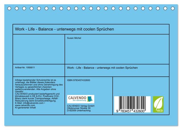 Produktbild: Work - Life - Balance - unterwegs mit coolen Spr&uuml;chen (Tischkalender 2026 DIN A5 quer), CALVENDO Monatskalender