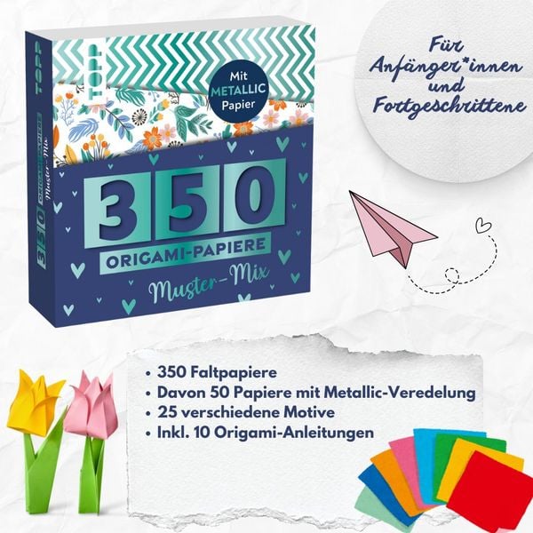 Produktbild: 350 Origami-Papiere - Muster-Mix
