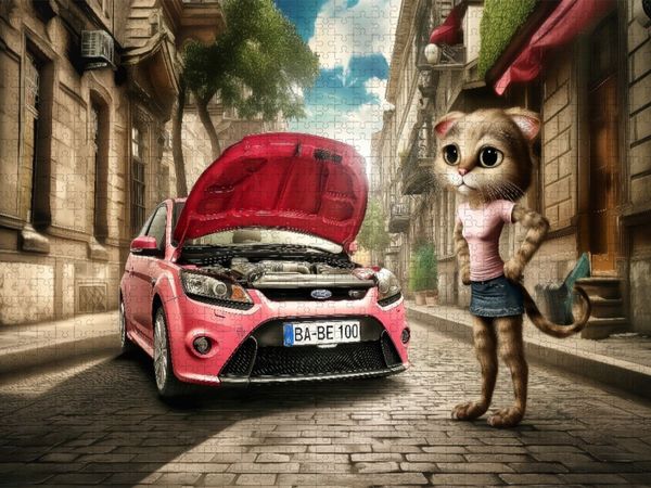 Produktbild: CALVENDO Puzzle Selbstbewusste Autofahrerin mit Panne | 1000 Teile Lege-Gr&ouml;&szlig;e 64x48cm Foto-Puzzle f&uuml;r gl&uuml;ckliche Stunden