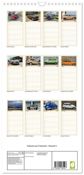 Produktbild: Familienplaner 2027 - Kultauto aus Frankreich - Renault 4 mit 5 Spalten (Wandkalender, 21 x 45 cm) CALVENDO