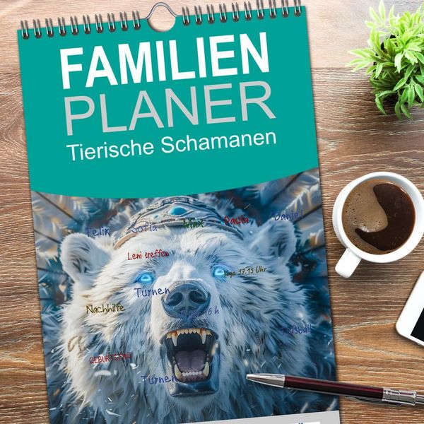 Produktbild: Familienplaner 2026 - Tierische Schamanen mit 5 Spalten (Wandkalender, 21 x 45 cm) CALVENDO