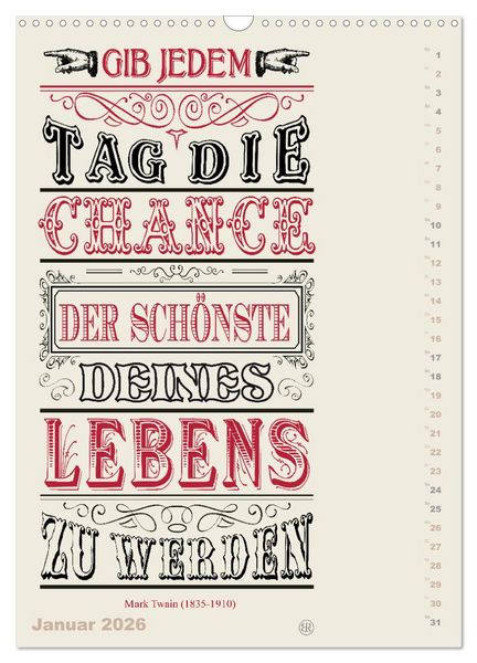 Produktbild: Die sch&ouml;nsten Lebensweisheiten Typo - Kalender (Wandkalender 2026 DIN A3 hoch), CALVENDO Monatskalender