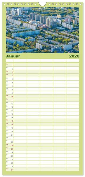 Produktbild: Familienplaner 2026 - Halle an der Saale von oben mit 5 Spalten (Wandkalender, 21 x 45 cm) CALVENDO