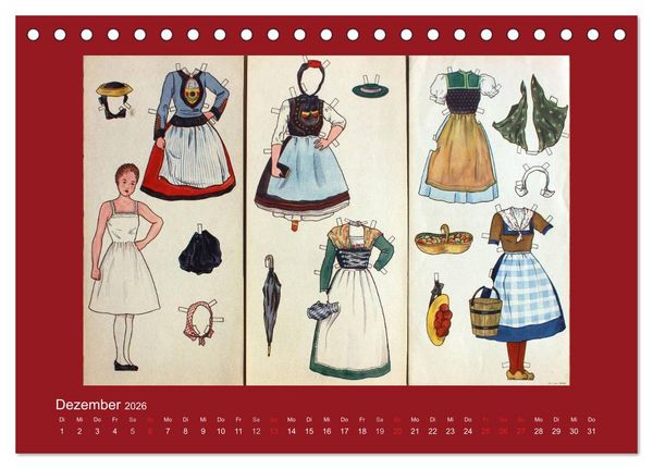 Produktbild: Alte europ&auml;ische Ankleidepuppen aus Papier (Tischkalender 2026 DIN A5 quer), CALVENDO Monatskalender