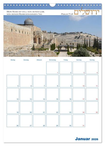 Produktbild: Jerusalem Kalender mit Bibelworten und Planer! (Wandkalender 2026 DIN A3 hoch), CALVENDO Monatskalender
