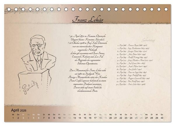 Produktbild: Von Mozart bis Beethoven (Tischkalender 2026 DIN A5 quer), CALVENDO Monatskalender