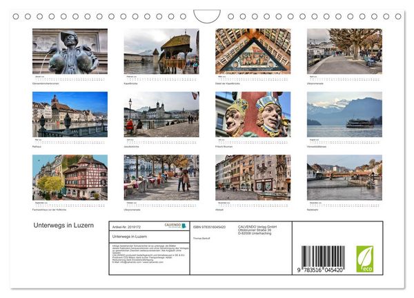 Produktbild: Unterwegs in Luzern (Wandkalender 2026 DIN A4 quer), CALVENDO Monatskalender