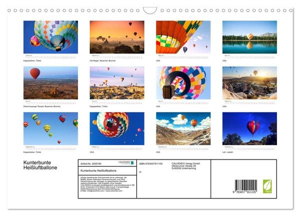 Produktbild: Kunterbunte Hei&szlig;luftballone (Wandkalender 2026 DIN A3 quer), CALVENDO Monatskalender