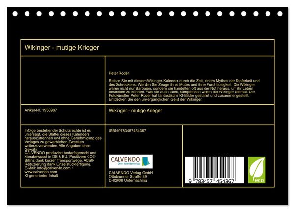 Produktbild: Wikinger - mutige Krieger (Tischkalender 2026 DIN A5 quer), CALVENDO Monatskalender