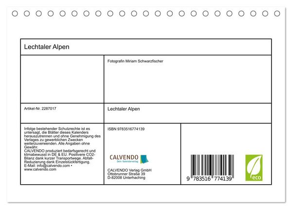 Produktbild: Lechtaler Alpen (Tischkalender 2027 DIN A5 quer), CALVENDO Monatskalender