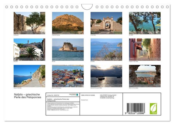 Produktbild: Nafplio &ndash; griechische Perle des Peloponnes (Wandkalender 2026 DIN A4 quer), CALVENDO Monatskalender