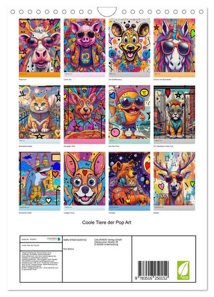Produktbild: Coole Tiere der Pop Art (Wandkalender 2026 DIN A4 hoch), CALVENDO Monatskalender