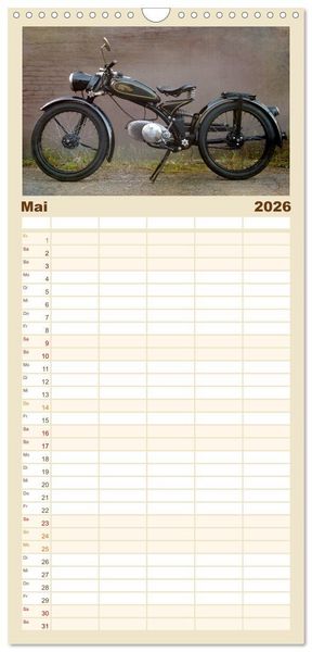 Produktbild: Familienplaner 2026 - Motorrad Oldtimer mit 5 Spalten (Wandkalender, 21 x 45 cm) CALVENDO