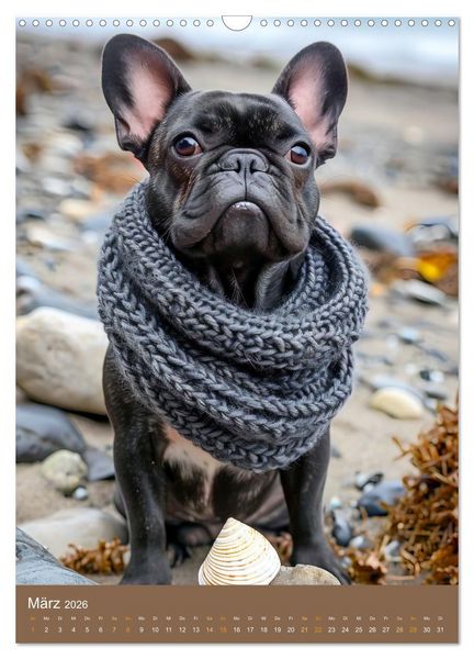 Produktbild: Frenchie Couture - Franz&ouml;sische Bulldoggen in Strick-Chic (Wandkalender 2026 DIN A3 hoch), CALVENDO Monatskalender