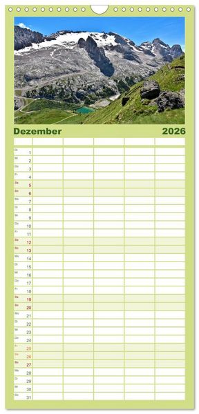 Produktbild: Familienplaner 2026 - Hoch oben in den DOLOMITEN mit 5 Spalten (Wandkalender, 21 x 45 cm) CALVENDO