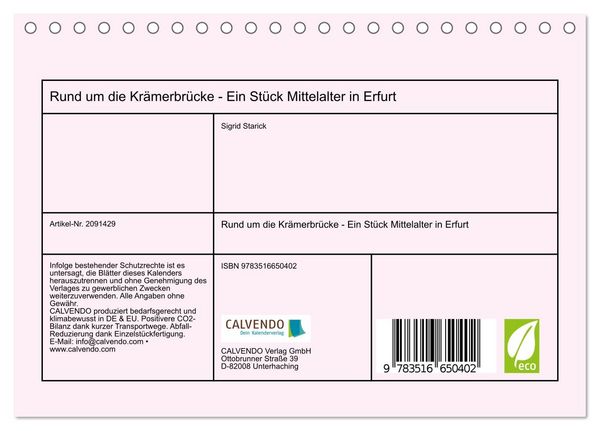 Produktbild: Rund um die Kr&auml;merbr&uuml;cke - Ein St&uuml;ck Mittelalter in Erfurt (Tischkalender 2026 DIN A5 quer), CALVENDO Monatskalender