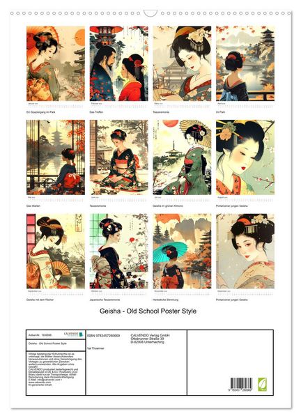 Produktbild: Geisha - Old School Poster Style (Wandkalender 2026 DIN A2 hoch), CALVENDO Monatskalender
