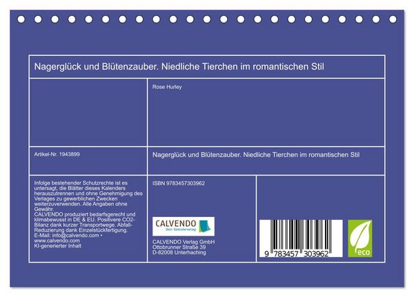 Produktbild: Nagergl&uuml;ck und Bl&uuml;tenzauber. Niedliche Tierchen im romantischen Stil (Tischkalender 2026 DIN A5 quer), CALVENDO Monatskalender