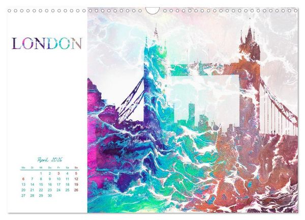 Produktbild: Bunte Metropolen - kunstvolle Skylines bekannter Weltst&auml;dte (Wandkalender 2026 DIN A3 quer), CALVENDO Monatskalender