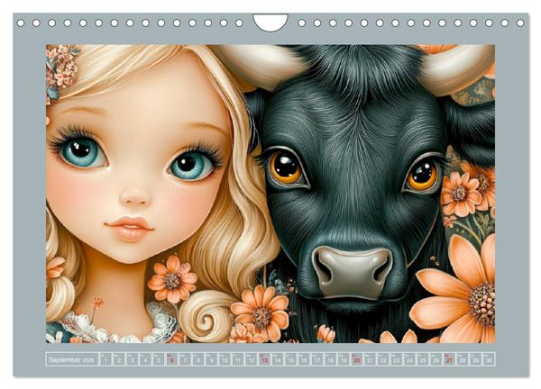 Produktbild: Vertr&auml;umte M&auml;dchen. Tiere, Blumen, Liebe. (Wandkalender 2026 DIN A4 quer), CALVENDO Monatskalender