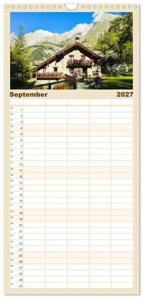 Produktbild: Familienplaner 2027 - TMB - Mont Blanc mit 5 Spalten (Wandkalender, 21 x 45 cm) CALVENDO