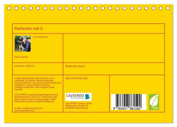 Produktbild: Karlsruhe mal 2 (Tischkalender 2026 DIN A5 quer), CALVENDO Monatskalender