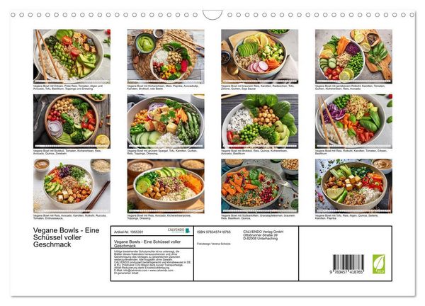 Produktbild: Vegane Bowls - Eine Sch&uuml;ssel voller Geschmack (Wandkalender 2026 DIN A3 quer), CALVENDO Monatskalender