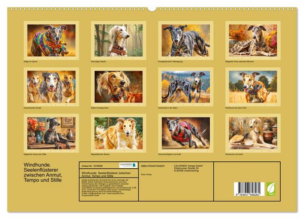Produktbild: Windhunde. Seelenfl&uuml;sterer zwischen Anmut, Tempo und Stille (hochwertiger Premium Wandkalender 2026 DIN A2 quer), Kunstdruck in Hochglanz