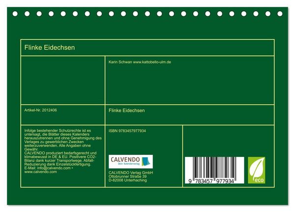 Produktbild: Flinke Eidechsen (Tischkalender 2026 DIN A5 quer), CALVENDO Monatskalender