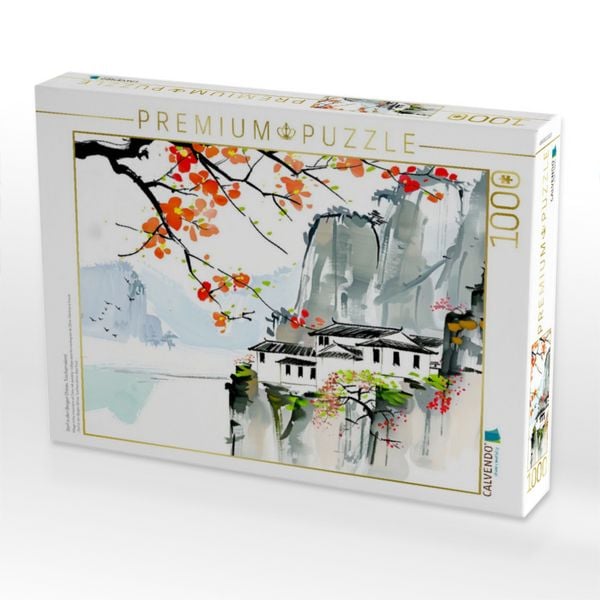 Produktbild: CALVENDO Puzzle Dorf in den Bergen Chinas. Tuschemalerei | 1000 Teile Lege-Gr&ouml;&szlig;e 64x48cm Foto-Puzzle f&uuml;r gl&uuml;ckliche Stunden