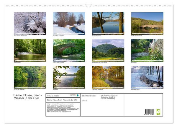Produktbild: B&auml;che, Fl&uuml;sse, Seen - Wasser in der Eifel (Wandkalender 2026 DIN A2 quer), CALVENDO Monatskalender