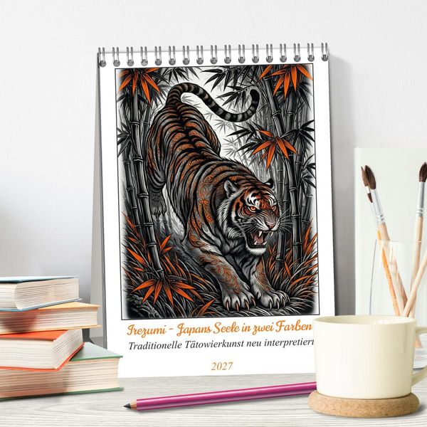 Produktbild: Irezumi - Japans Seele in zwei Farben (Tischkalender 2027 DIN A5 hoch), CALVENDO Monatskalender