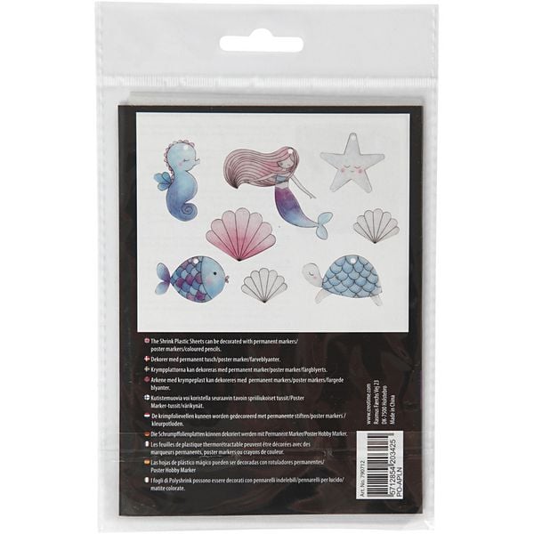 Produktbild: Creativ Company Plastikschrumpfplatten mit Motiven, Meerjungfrau, Blatt 10,5x14,5 cm, Dicke 0,3 mm, Matt transparent, 4 Blatt