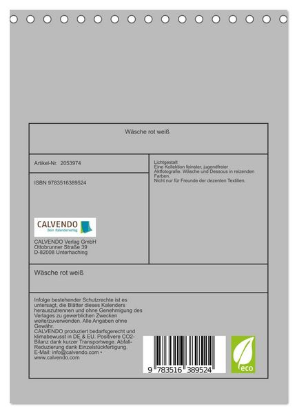 Produktbild: W&auml;sche rot wei&szlig; (Tischkalender 2026 DIN A5 hoch), CALVENDO Monatskalender