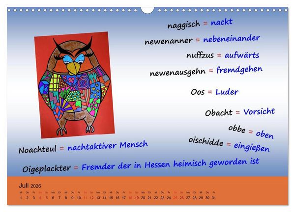 Produktbild: De Hessisch-Kalenner - hessisch babbele lerne in aam Johr (Wandkalender 2026 DIN A3 quer), CALVENDO Monatskalender