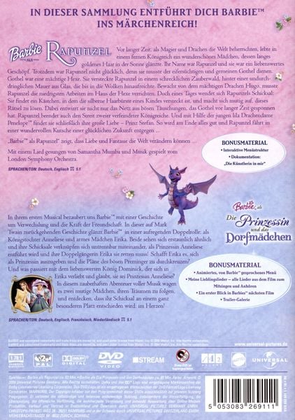 Produktbild: Barbie&trade; als Rapunzel & Barbie&trade; als Die Prinzessin und das Dorfm&auml;dchen [2 DVDs]