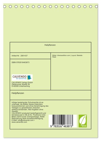 Produktbild: Heilpflanzen (Tischkalender 2026 DIN A5 hoch), CALVENDO Monatskalender