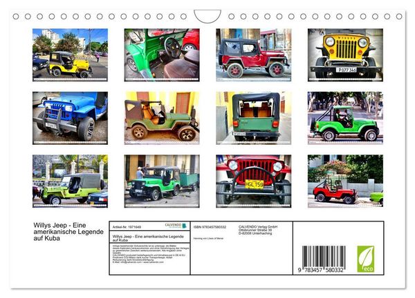Produktbild: Willys Jeep - Eine amerikanische Legende auf Kuba (Wandkalender 2026 DIN A4 quer), CALVENDO Monatskalender