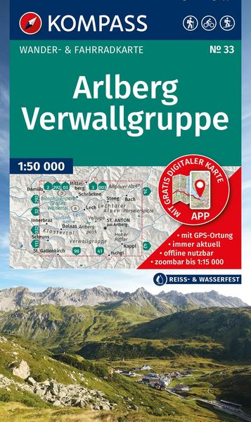 Produktbild: KOMPASS Wanderkarte 33 Arlberg, Verwallgruppe 1:50.000